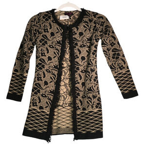 Gottardi Cardigan Sweater Women XS Black Brown Knit Merino Wool Blend Italy Boho